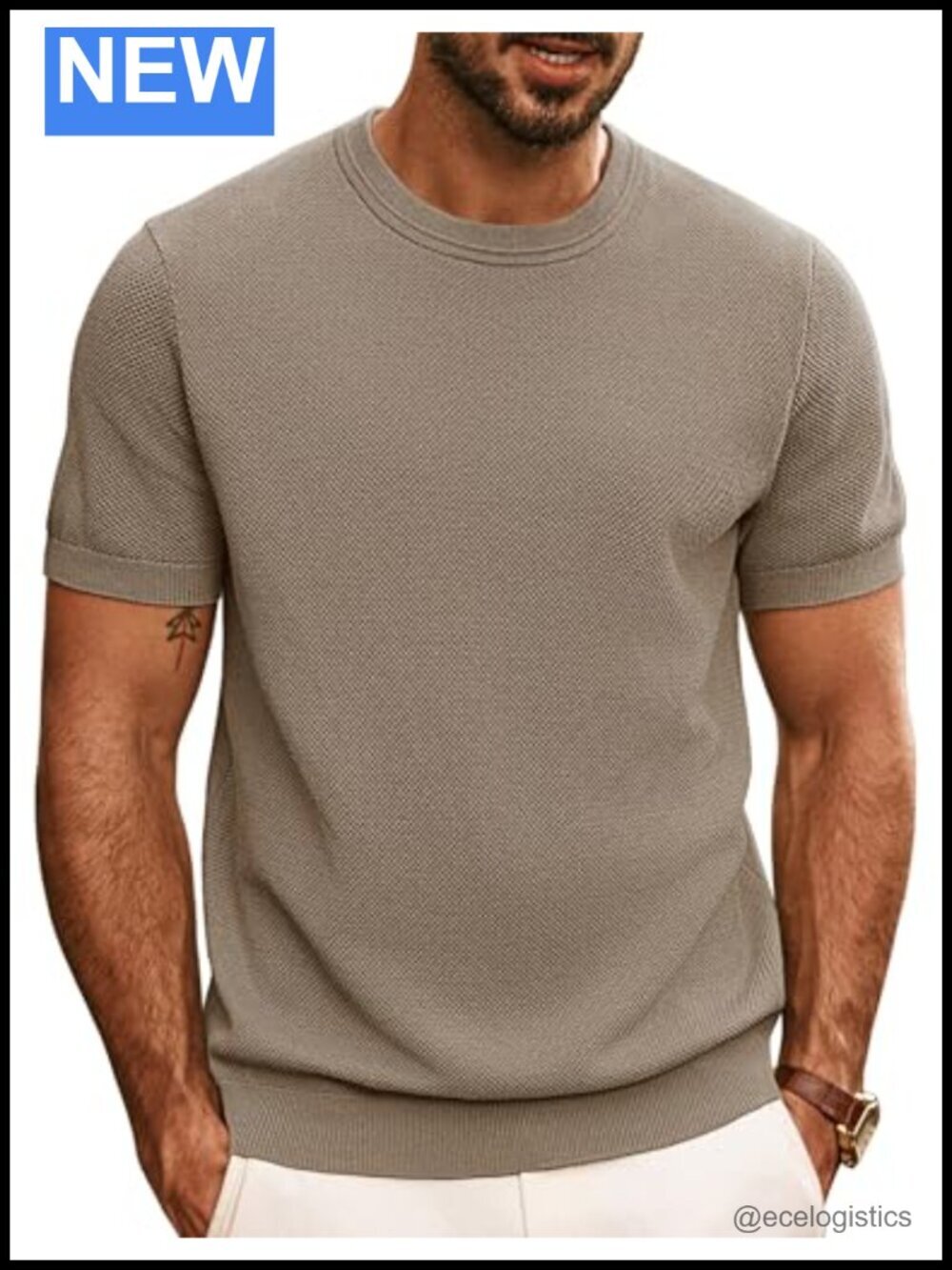 Men's Crewneck Textured Knit Short Sleeve Tee - Lightweight Stretch Casual